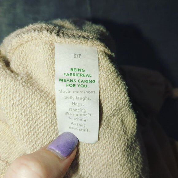 Aerie Womens Beige Terry Shorts Medium Rise S/P Cotton Blend - Picture 3 of 8